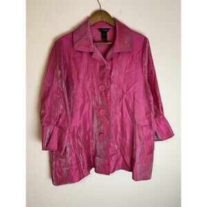 Ali Miles L Pink Blazer Jacket Shiny Art to Wear Lagenlook Button Metallic